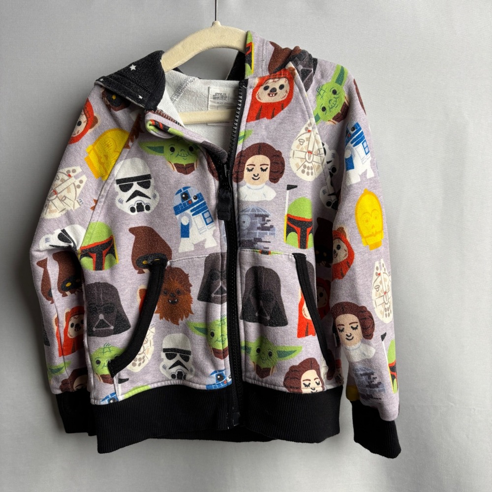 Little Sleepies Star Wars Boys 2T Gray Full Zip Hoodie Character Print Bamboo